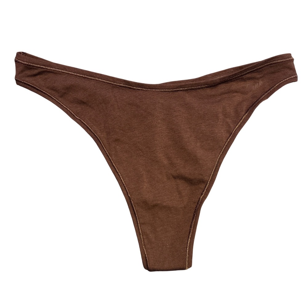 NEW Victoria's Secret PINK Brown Cotton High Leg Thong Panty Underwear Large